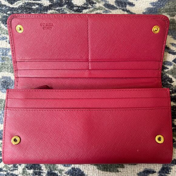 Authentic Prada Ribbon Continental Saffiano Leather Wallet in Pink w/COA - Picture 12 of 16